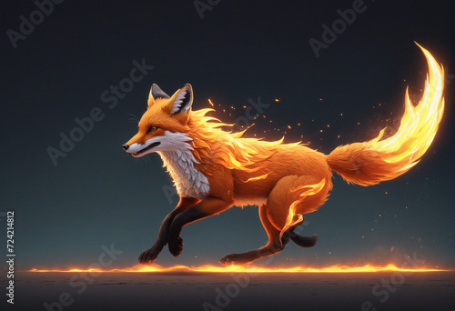 Flaming Fox Running With A Lot Of Flames. Powerful Fantasy Fox. Generative AI