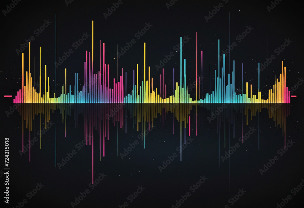 Abstract sound waves. Music equalizer effect. Colorful frequencies on dark background. Created with Generative AI