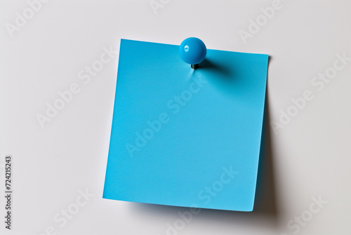 one Blue colored sticky note pinned on a white background, Empty blank note paper stick on white board, pinned Reminder memo isolated on flat wall, Blue color blank sheet paper on white background