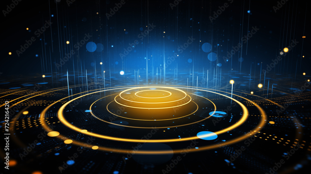 Fototapeta premium podium with bright lights on blue tech augmented reality background 