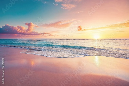 Romantic Sunrise Beach. Relaxing Vacation Seascape. Summer wallpaper.
