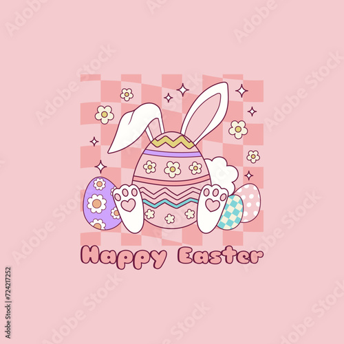 cute retro easter egg illustration with bunny ears and paws 