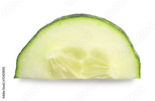 Slice of fresh cucumber isolated on white, top view