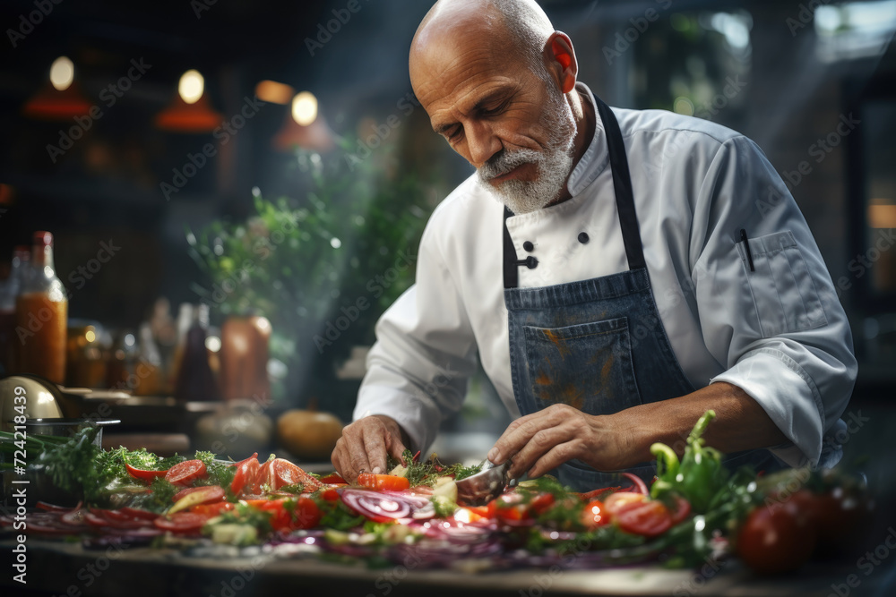 A chef teaching a cooking class, highlighting culinary skills and sharing knowledge. Generative Ai. A chef teaching a cooking class, highlighting culinary skills and sharing knowledge. Generative Ai.