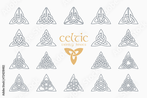Vector celtic trinity knot. 18 items. Ethnic ornament. Geometric design.