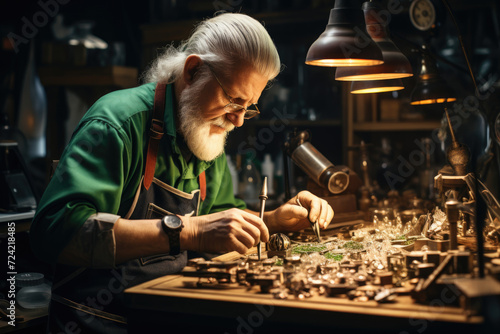 A handmade jewelry maker at work, illustrating craftsmanship and unique design. Generative Ai.