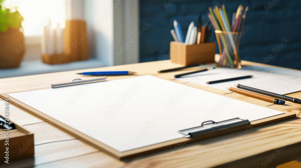 Blank paper on wooden table in office. Mock up, Blank paper on wooden table in office. Mock up,