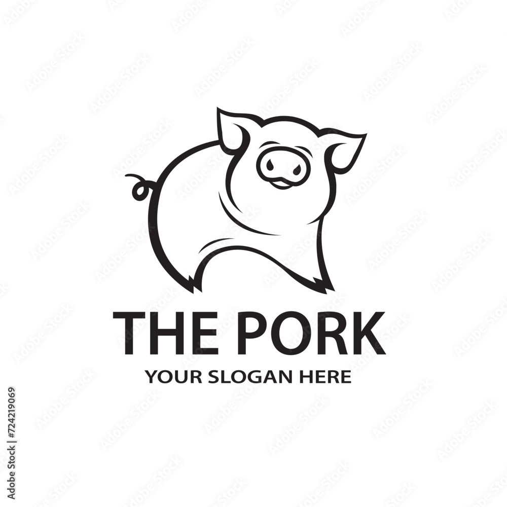 monochrome illustration of pig isolated on white background