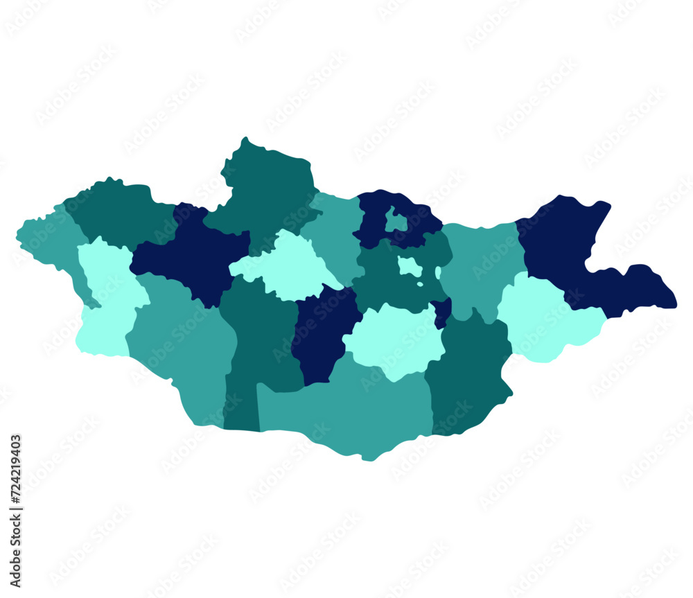 Fototapeta premium Mongolia map. Map of Mongolia administrator provinces in multicolor