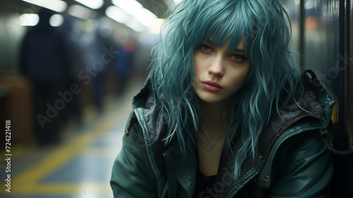 The blue-haired depressed girl on the subway