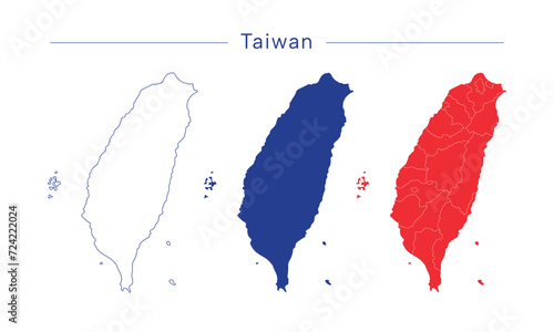 Set of 3 maps of Taiwan. Vector illustrations