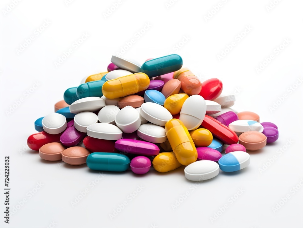 Stack of Colorful Medical Pills Health Treatment Isolated on White Background AI Generated Stack of Colorful Medical Pills Health Treatment Isolated on White Background AI Generated