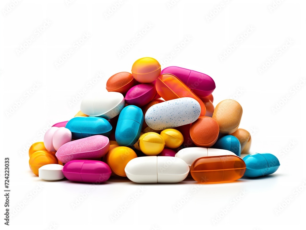 Stack of Colorful Medical Pills Health Treatment Isolated on White Background AI Generated Stack of Colorful Medical Pills Health Treatment Isolated on White Background AI Generated
