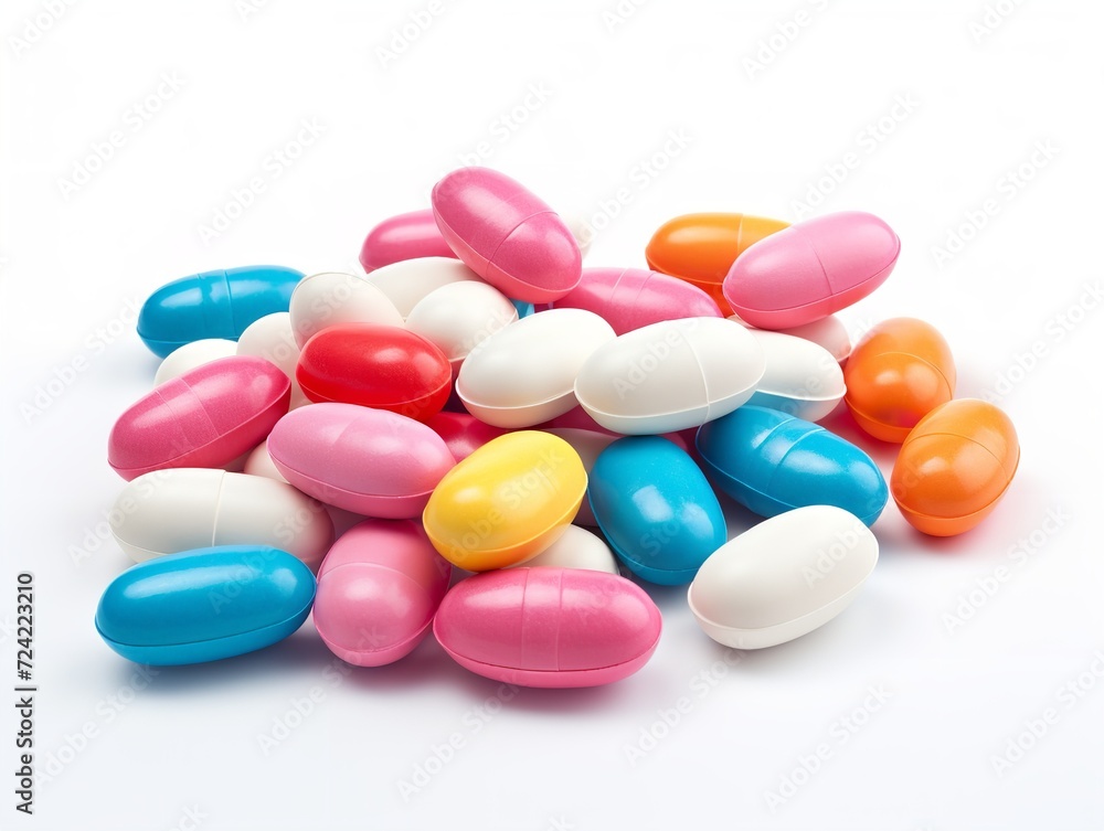 Stack of Colorful Medical Pills Health Treatment Isolated on White Background AI Generated Stack of Colorful Medical Pills Health Treatment Isolated on White Background AI Generated