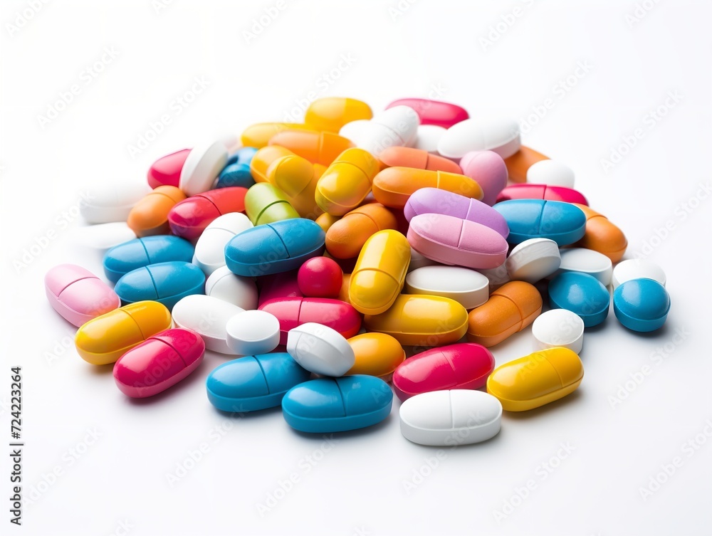 Stack of Colorful Medical Pills Health Treatment Isolated on White Background AI Generated Stack of Colorful Medical Pills Health Treatment Isolated on White Background AI Generated