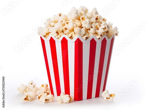 Red White Paper Popcorn Bucket Cinema Snack Isolated on White Background AI Generated