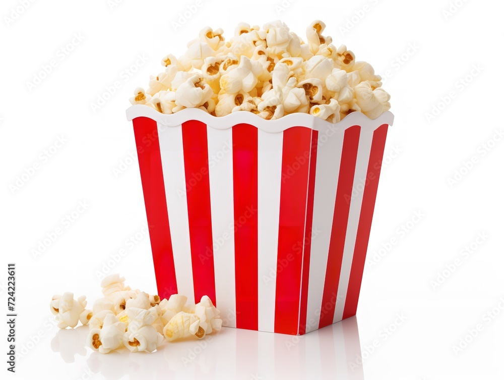 Red White Paper Popcorn Bucket Cinema Snack Isolated on White Background AI Generated