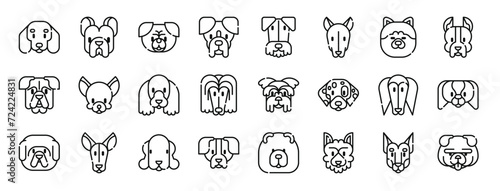 Photo set of 24 outline web dogs icons such as dachshund, french bulldog, pug, boxer,