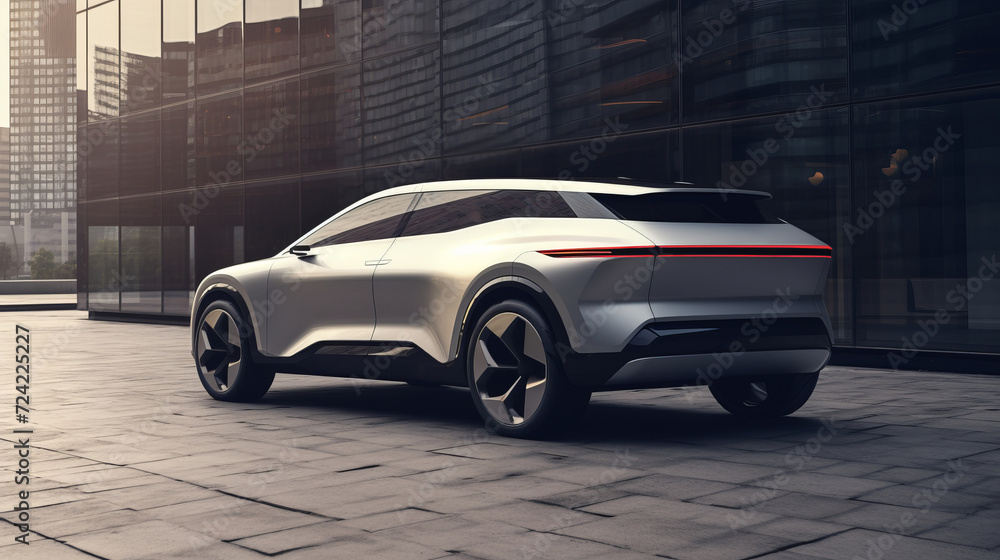Naklejka premium A modern concept of an electric car on a city street