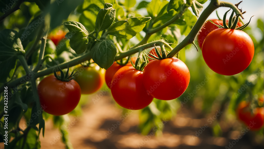 Fresh ripe tomato on the farm ecology