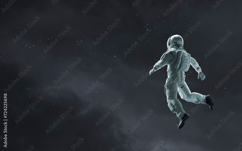 3D illustration of astronaut and deep space clipart. High quality digital space art in 5K - realistic visualization