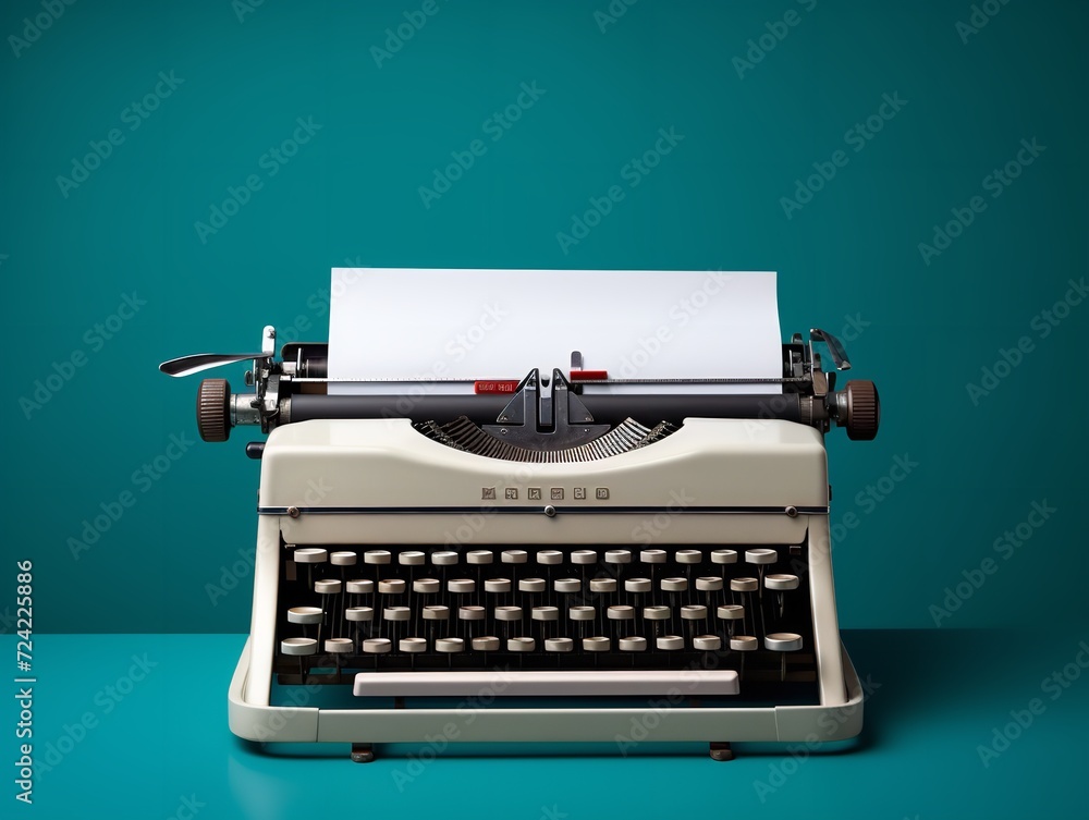 Vintage Typewriter Blank Paper Retro Writing Isolated on White Background AI Generated