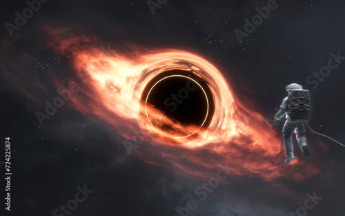 Fototapeta Naklejka Na Ścianę i Meble -  3D illustration of giant Black hole in deep space. High quality digital space art in 5K - realistic visualization