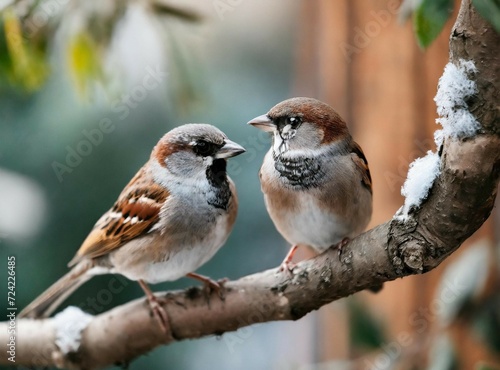Birds on a branch closeup photography