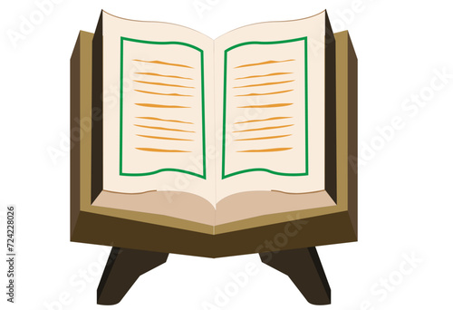 Quran on a  book holder called rehal . Editable Clip Art.