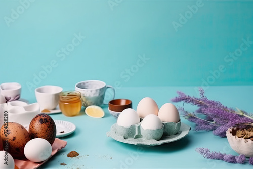 Eggsquisite Morn: A Table Set With Glistening Plates of Sunny-side Up Eggs and Steaming Cups of Coffee photo