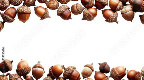 Acorns are scattered on a transparent background, perfect for autumn themes.