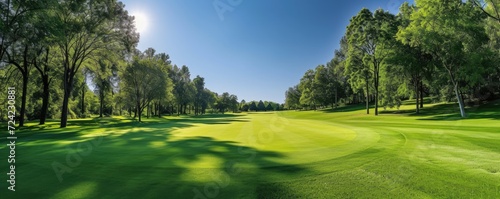 A beautiful golf course at a summer sunny day