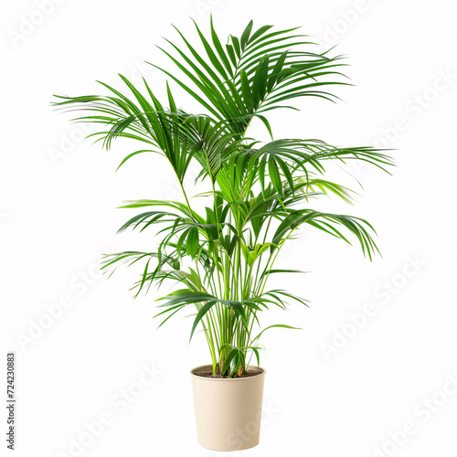 Tropical Retreat  A Lush Parlor Palm Flourishing in a Classic Terra Cotta Pot  isolated on white background with full depth of field and deep focus fusion 
