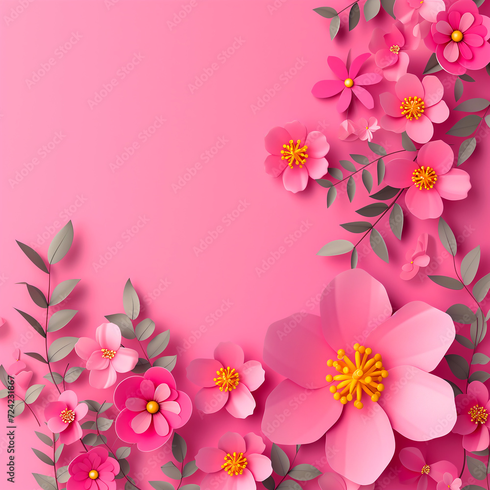 Flat Nature botanical autumn flowers on Pink background Flat Nature botanical autumn flowers on Pink background