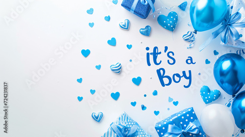 Blue Balloons and Hearts: Joyful Baby Boy Announcement