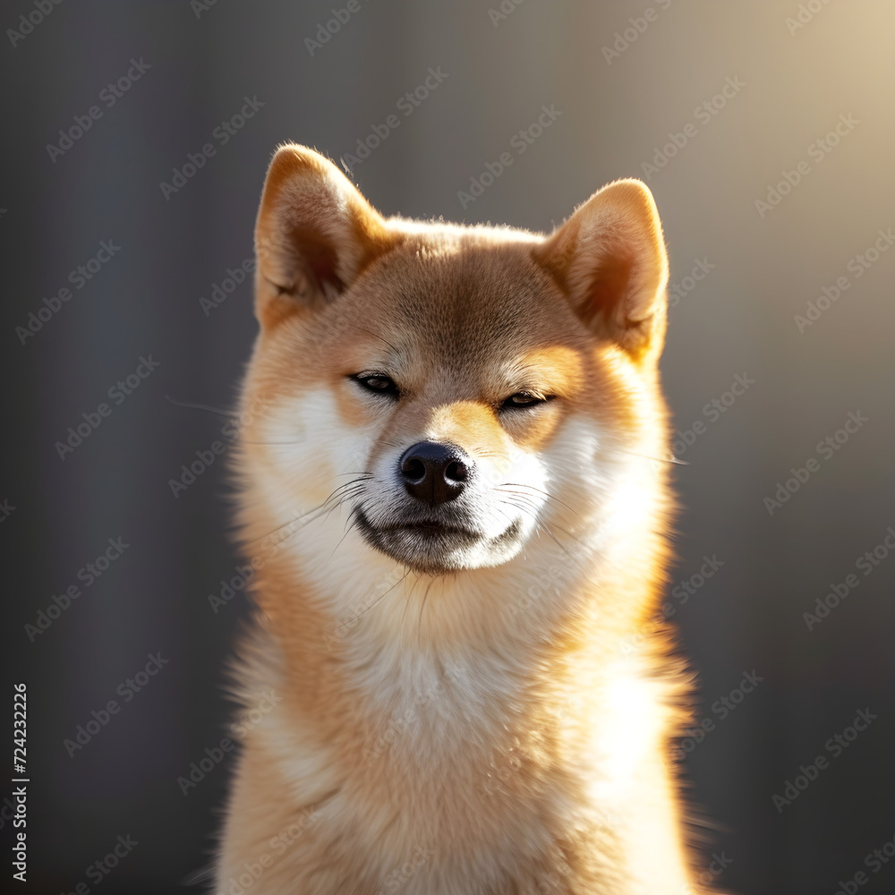 Attentive Shiba Inu Dog with Gleaming Reddish Golden Fur in Natural Sunlight, Shallow Depth of Field - Concept of Curiosity, Loyalty, and Pet Care Attentive Shiba Inu Dog with Gleaming Reddish Golden Fur in Natural Sunlight, Shallow Depth of Field - Concept of Curiosity, Loyalty, and Pet Care