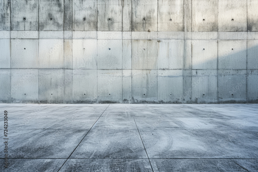 Wide blank concrete textured wall and floor. Generative AI Wide blank concrete textured wall and floor. Generative AI