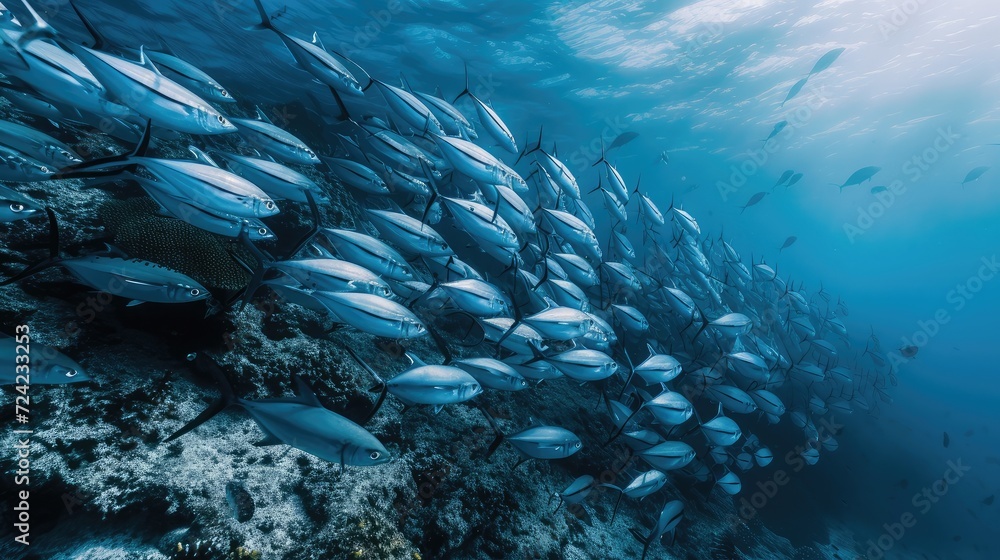 blue Indian Mackerel underwater along the dive site main marine life resources under blue Indian Mackerel underwater along the dive site main marine life resources under
