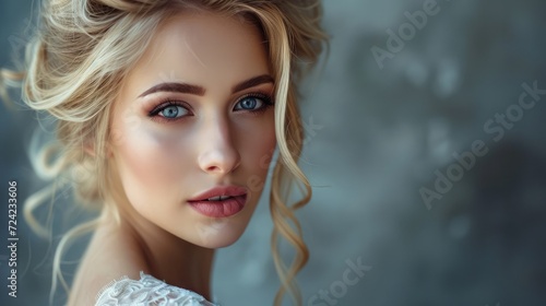 Beautiful Blond Woman. Hairstyle and Make-up.