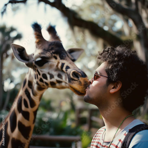 portrait of a giraffe,a man kisses a giraffe, © Ceric Jasmina 