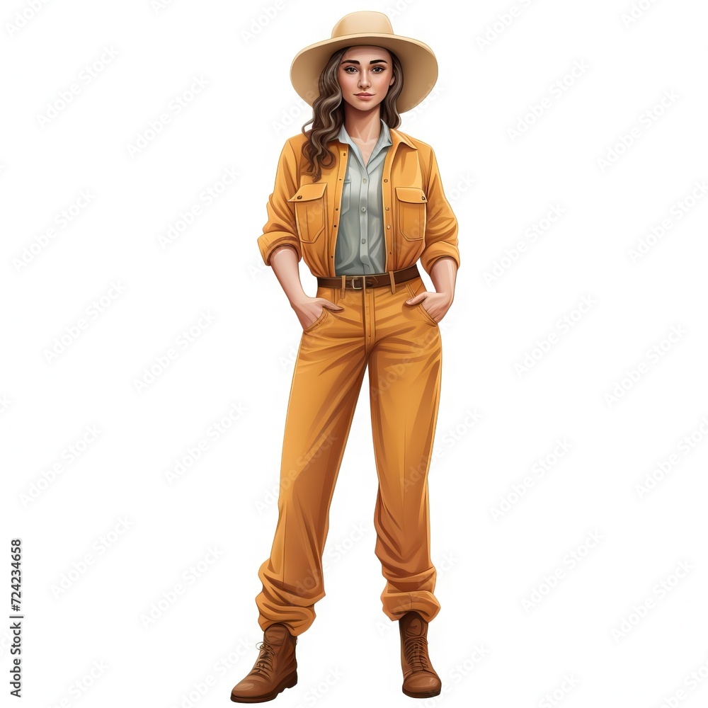 the girl is dressed in safari style. traveler. confidence.. Researcher. Architect. Designer. Archaeologist. Manager. illustration. White background the girl is dressed in safari style. traveler. confidence.. Researcher. Architect. Designer. Archaeologist. Manager. illustration. White background
