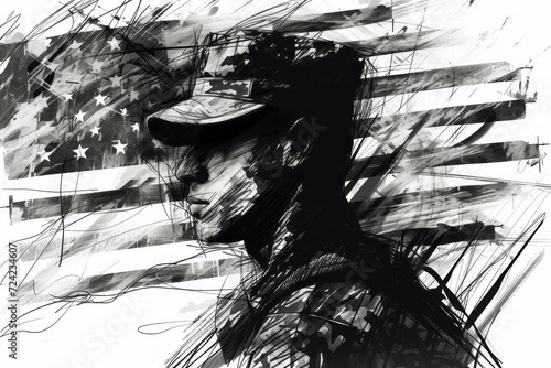 Wallpaper Mural Soldier, Memorial Day or Veterans Day, rough charcoal sketch. Torontodigital.ca