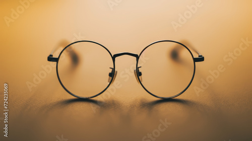 Minimalist shot of a pair of eyeglasses on a solid-colored surface.