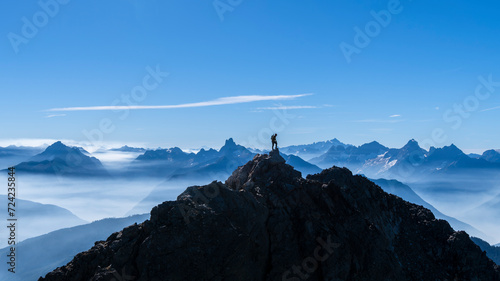 Hiker on the summit of Lady Peak Summit, Chilliwack BC © Lucas Kohli