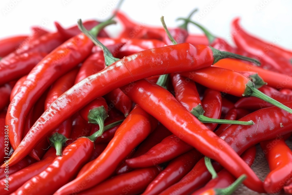 A vibrant and fiery array of assorted red peppers, ranging from sweet to scorching, creates a mouth-watering dish full of flavor and spice, perfect for any vegan or vegetarian food lover seeking natu