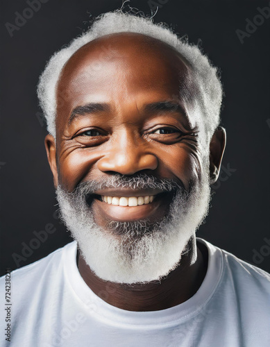ritratto uomo mezza età africano sorridente capelli bianchi  photo
