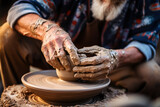 On a pottery wheel, skilled hands shape clay into intricate vessels, showcasing the meditative and therapeutic aspects of pottery as a retirement hobby. Generative Ai.