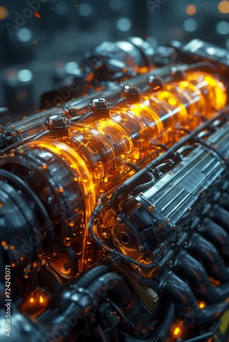 A V8 engine in whose cylinders a fusion takes place