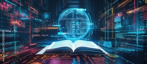 Futuristic open book for education with digital futuristic elements graphic.Generated AI