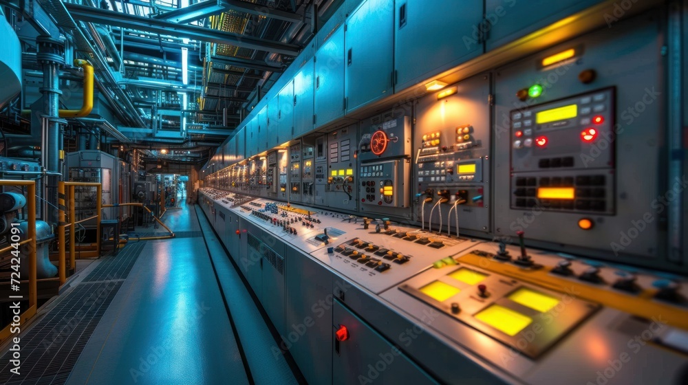 Electric voltage control room of a plant - obrazy, fototapety, plakaty 
